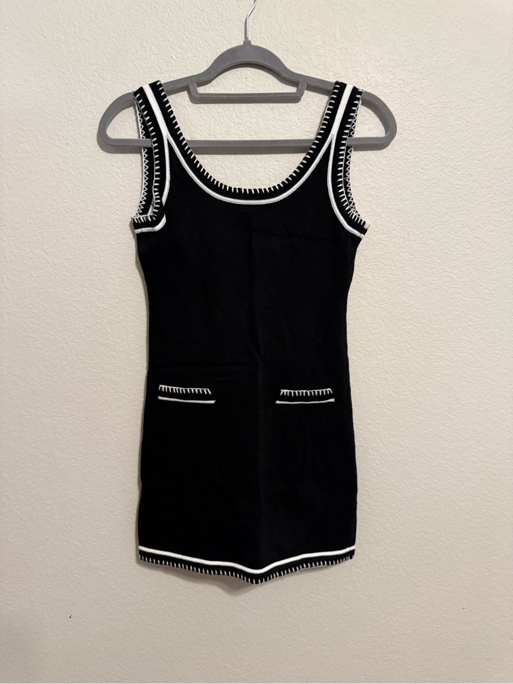 Lena Black Sleeveless Knit Dress with White Trim